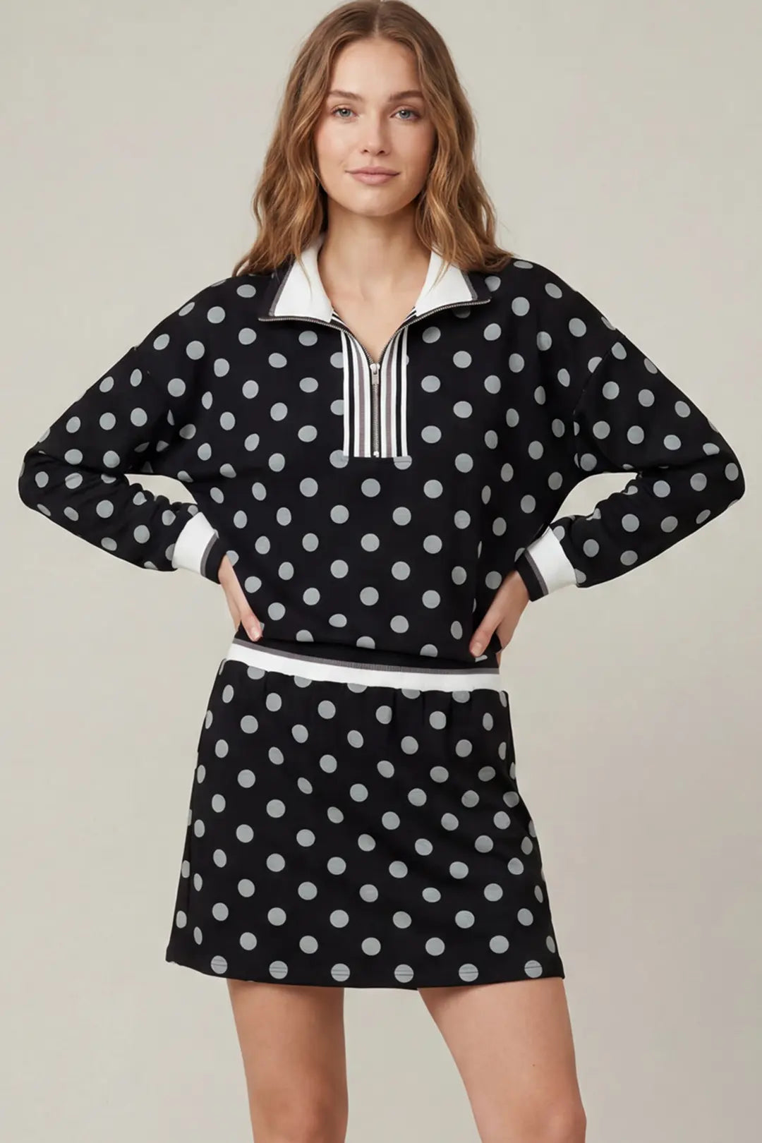 Polka Dot Half Zip Knit Set