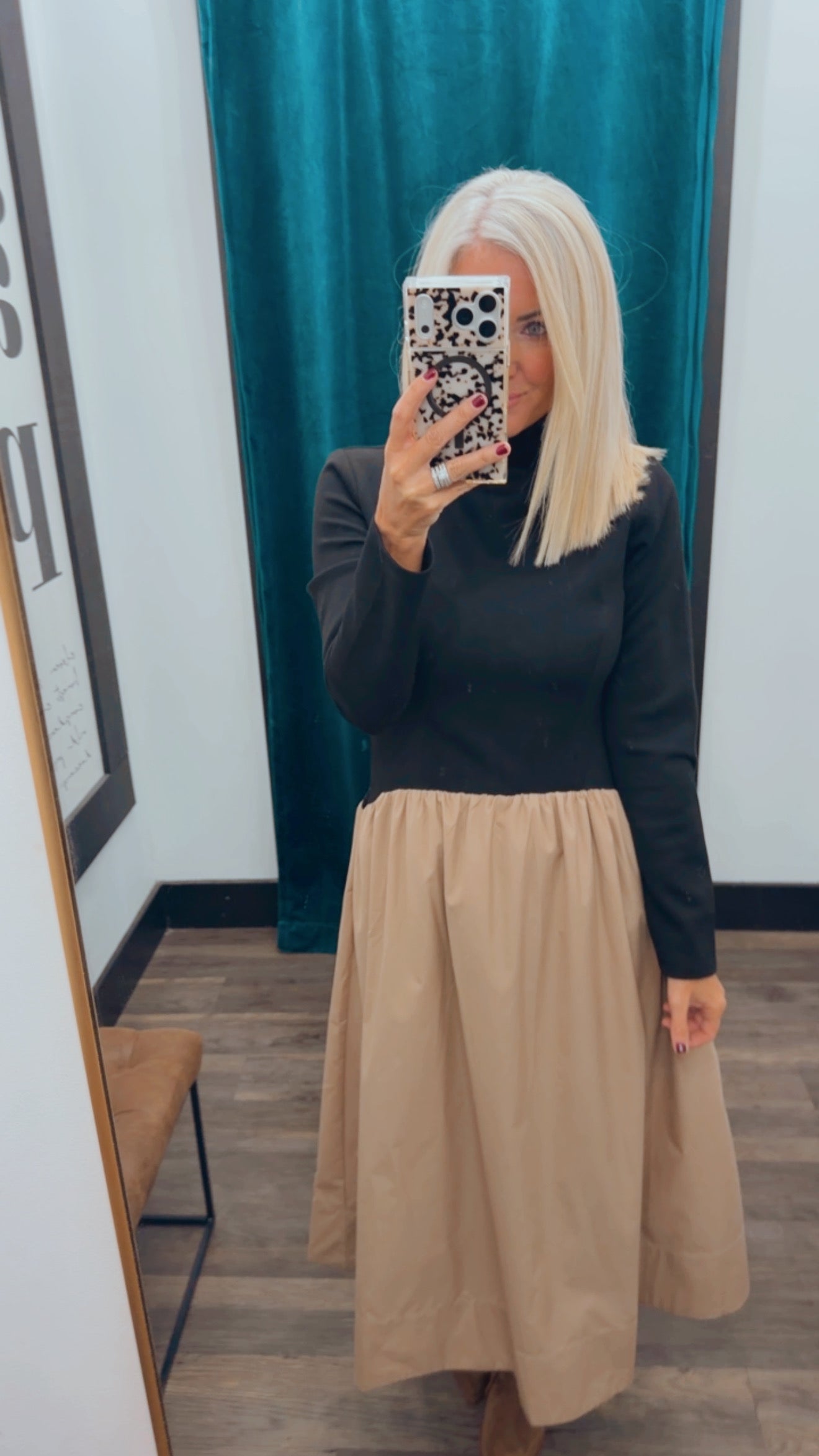 Contrast Mock Midi Dress