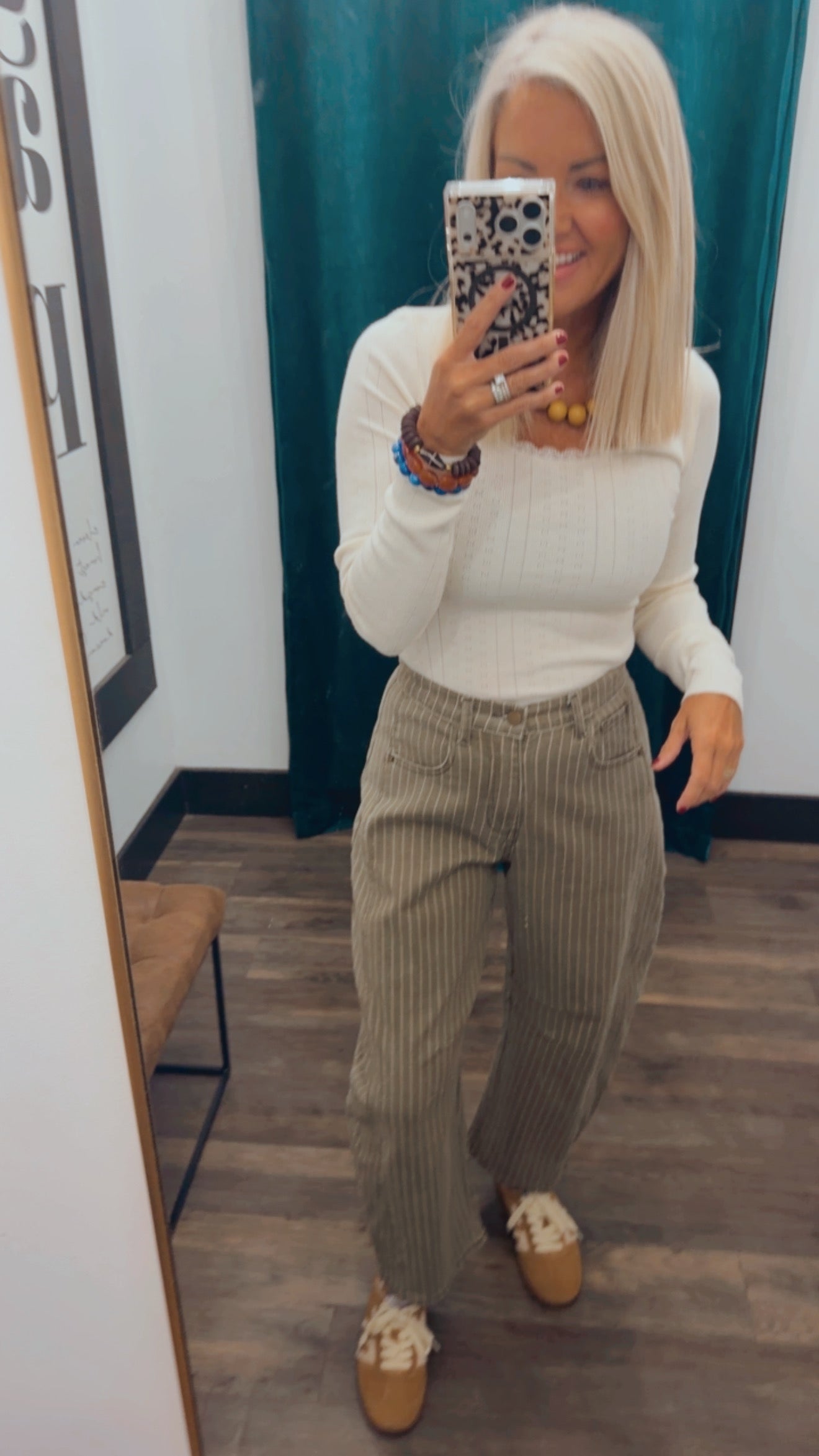 Pinstriped Barrel Pants