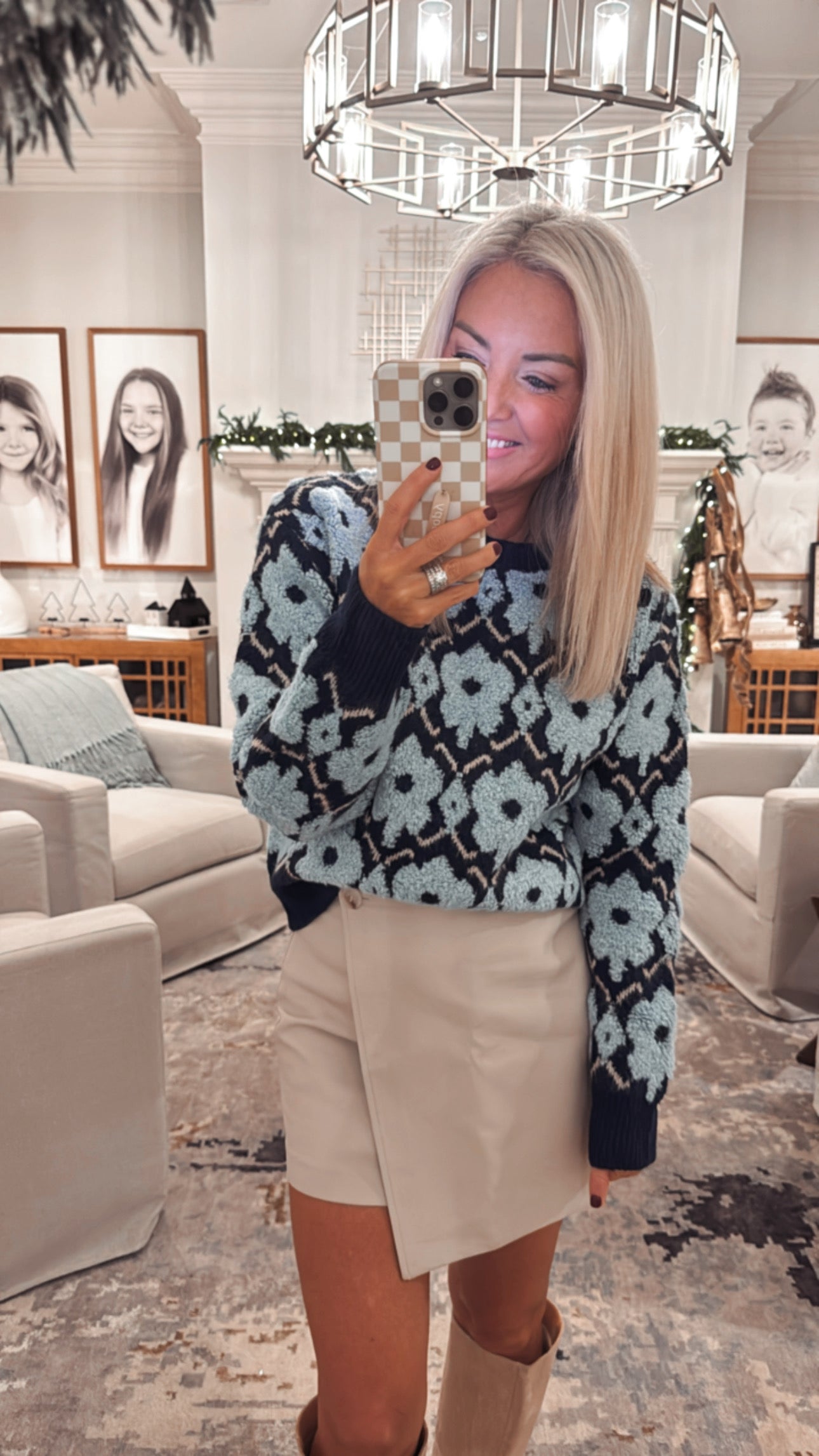 Fuzzy Texture Floral Sweater