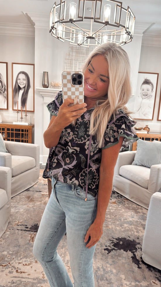 Paisley Print Ruffle Top