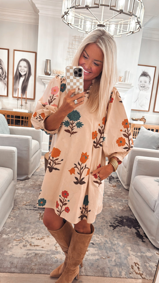 Floral 3/4 Sleeve Mini Dress