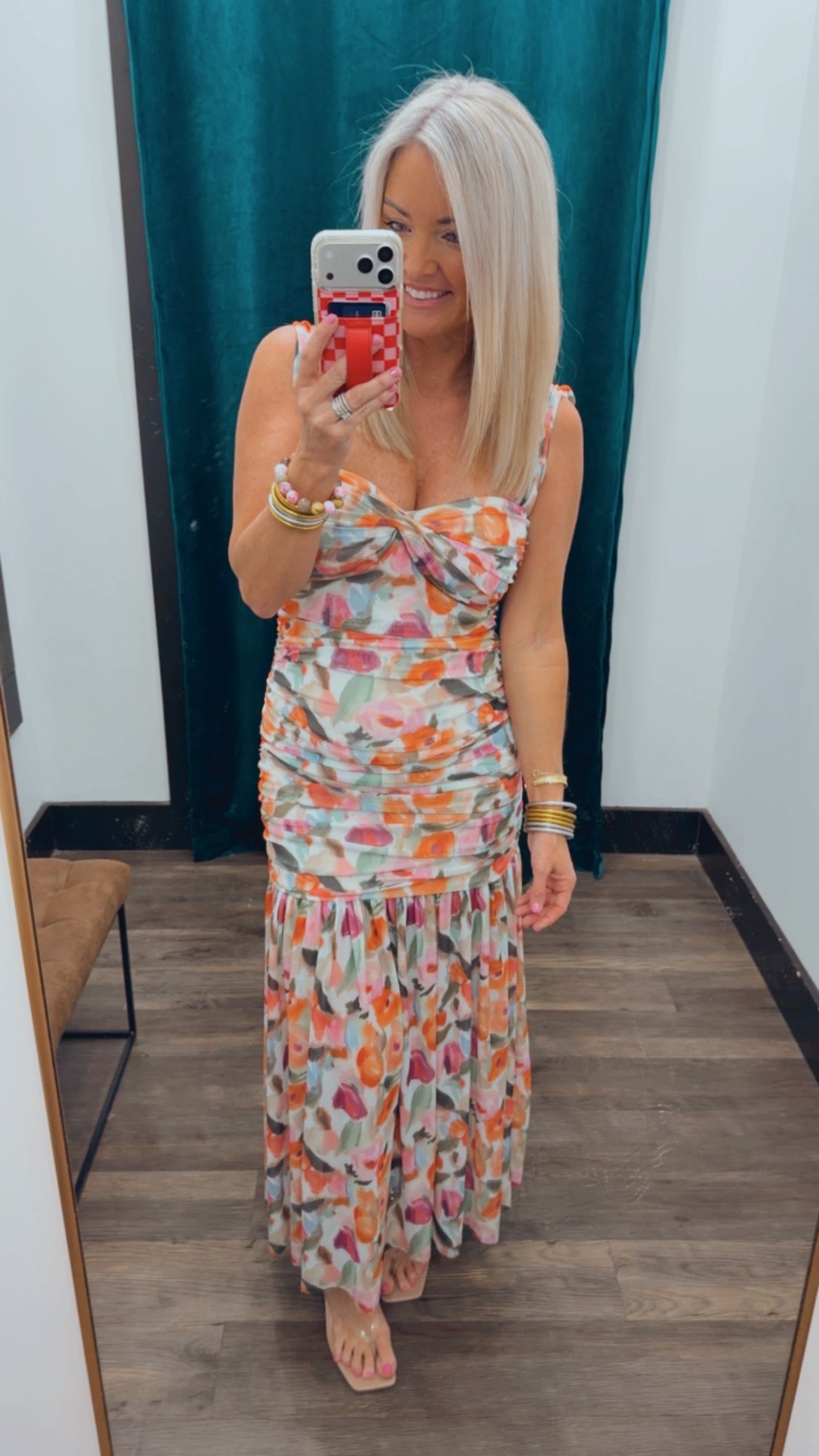 Floral Print Mesh Maxi