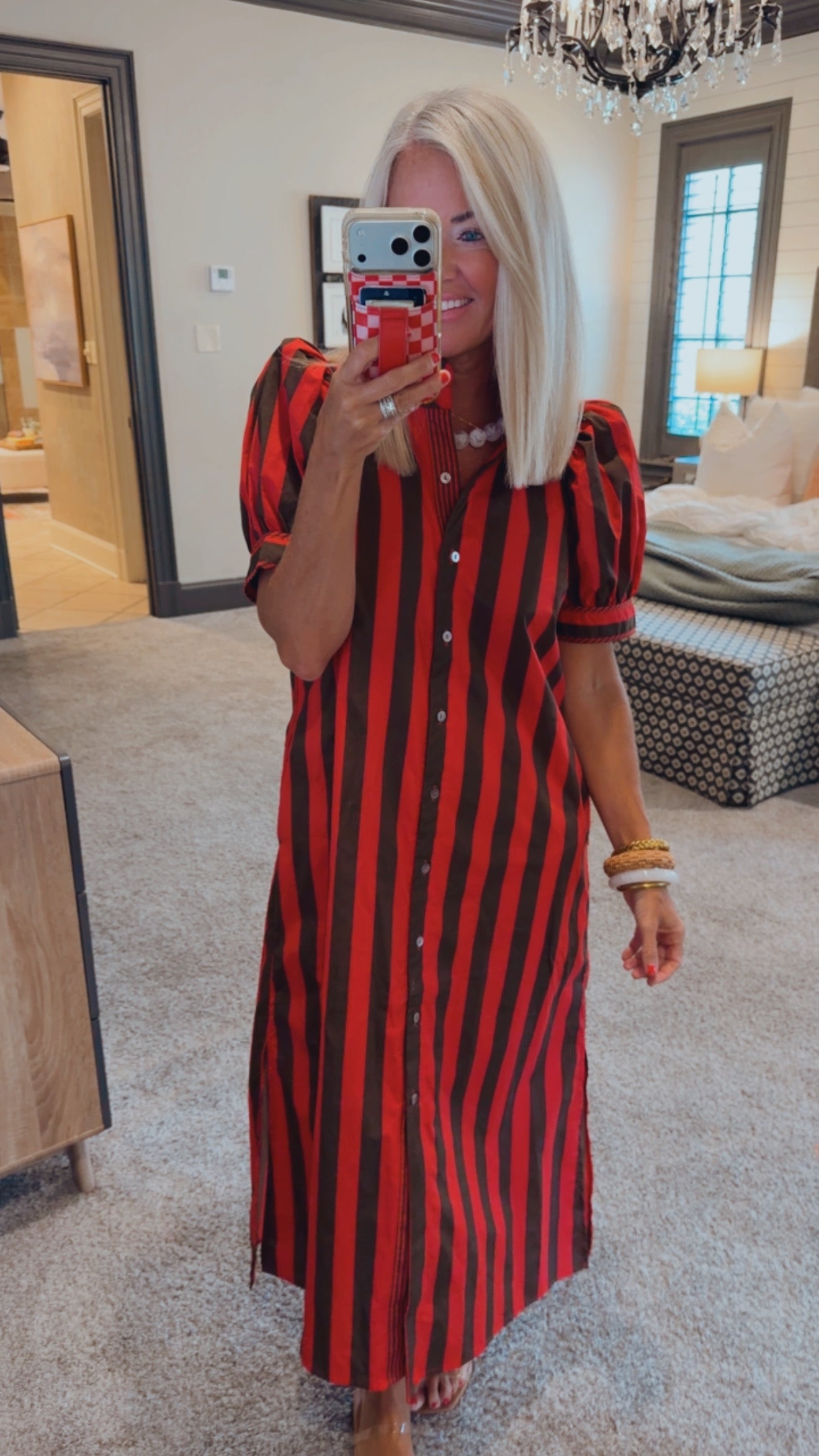 Stripe Puff Sleeve Midi