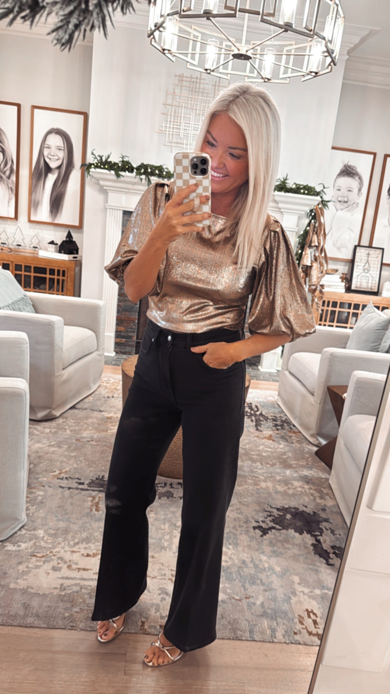 Metallic Puff Sleeve Top