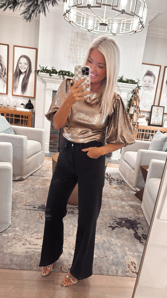 Metallic Puff Sleeve Top