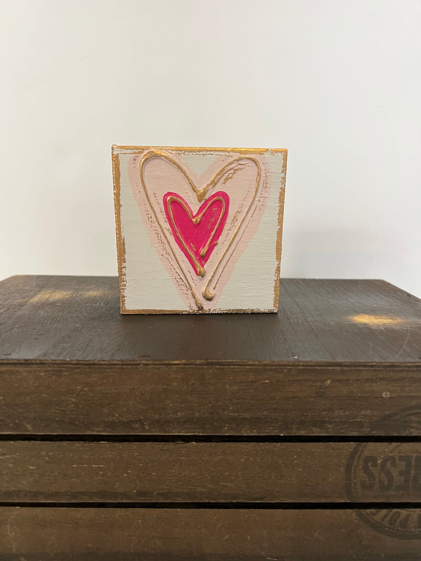 3x3 Heart Valentine Handmade Textured Wood Block