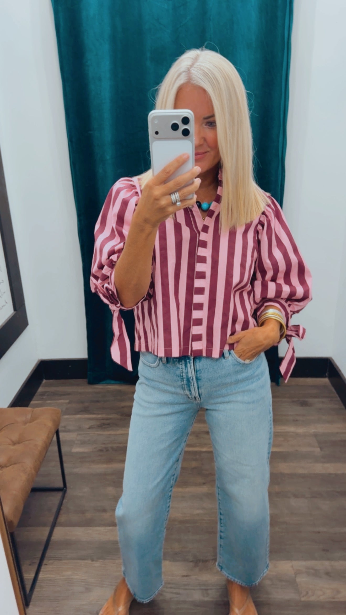 Stripe Tie Sleeve Top