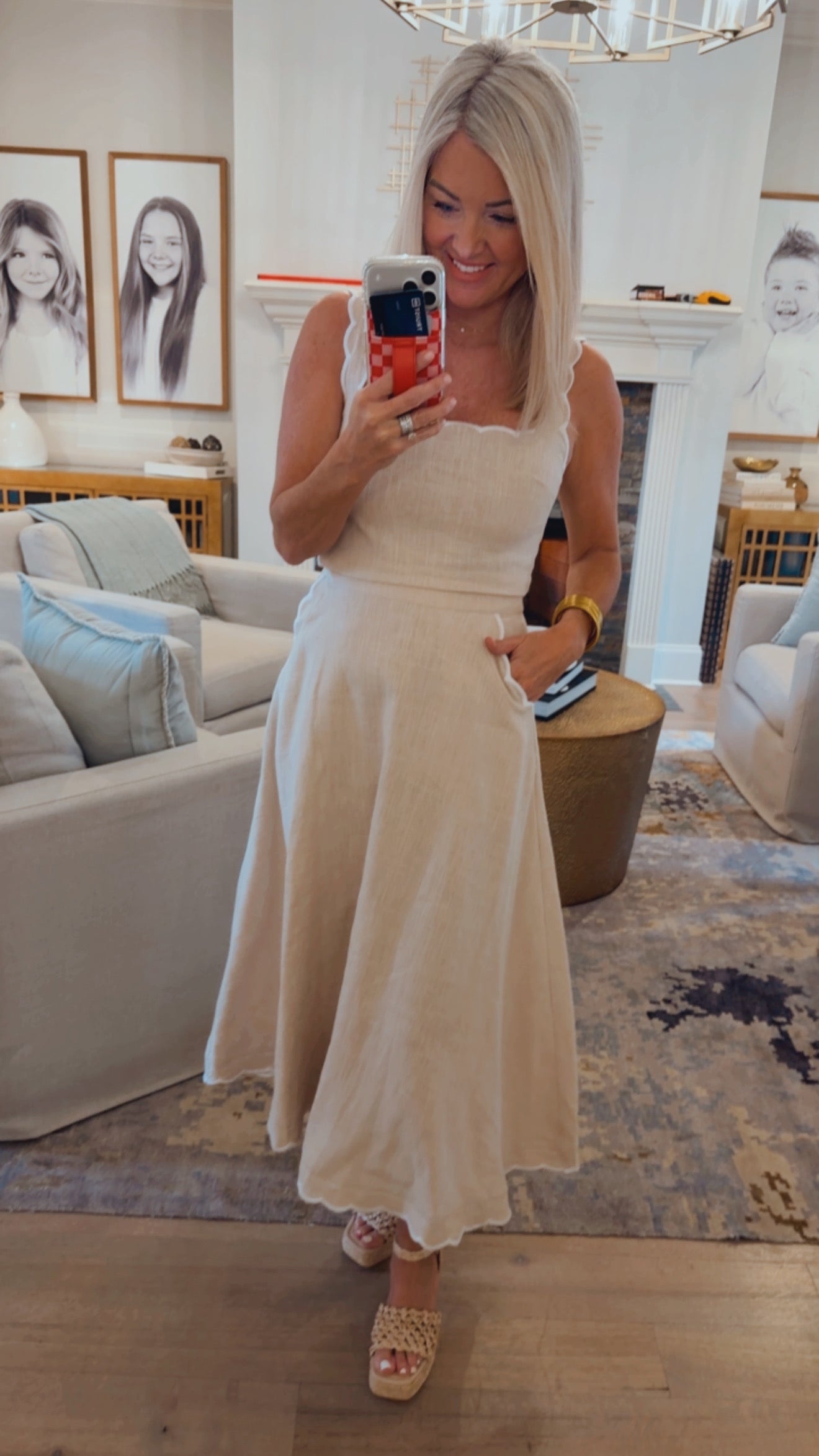 Scallop Edge Sleeveless Top And Midi Skirt Set