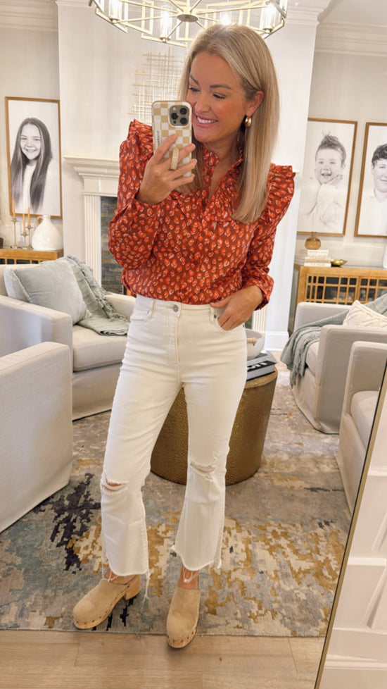 Leopard Poplin Ruffle Top