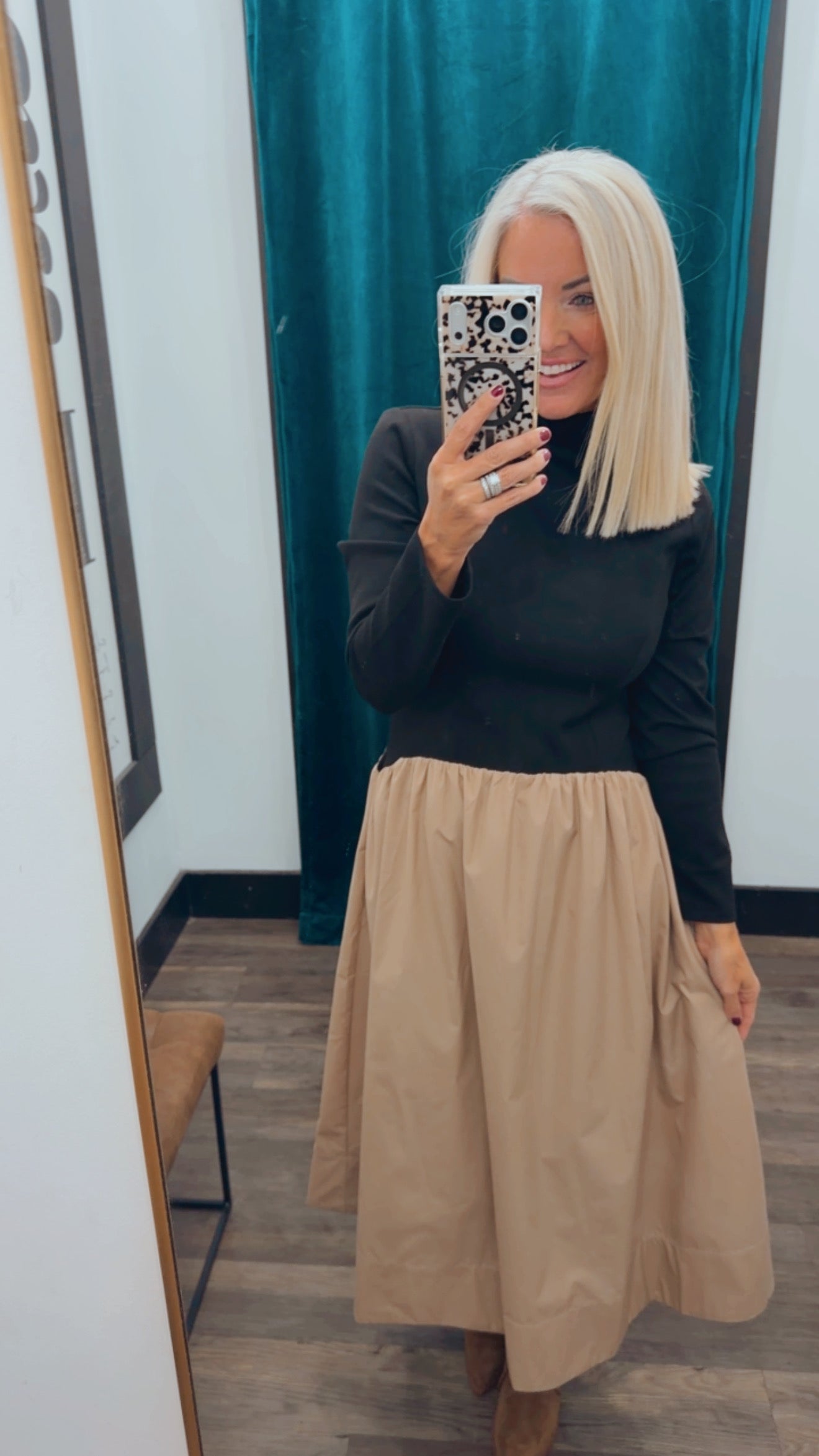 Contrast Mock Midi Dress