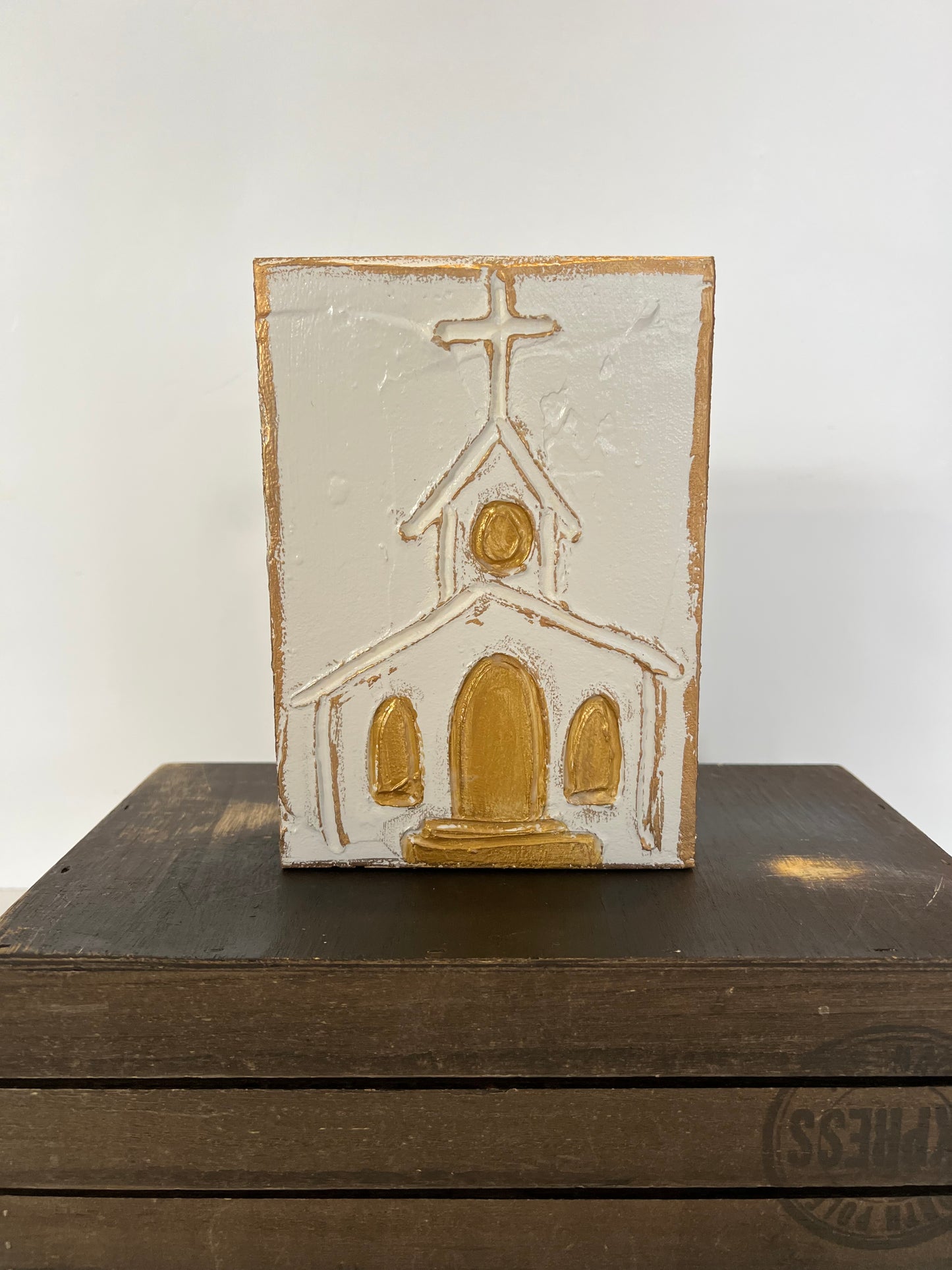 5x7 Church Hand Painted Textured Wood Block