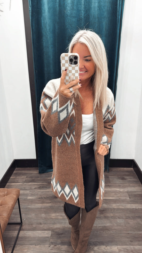 NORDIC PATTERNED SWEATER KNIT CARDIGAN