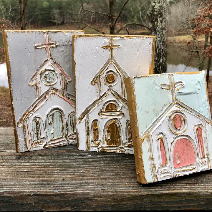 5x7 Church Hand Painted Textured Wood Block