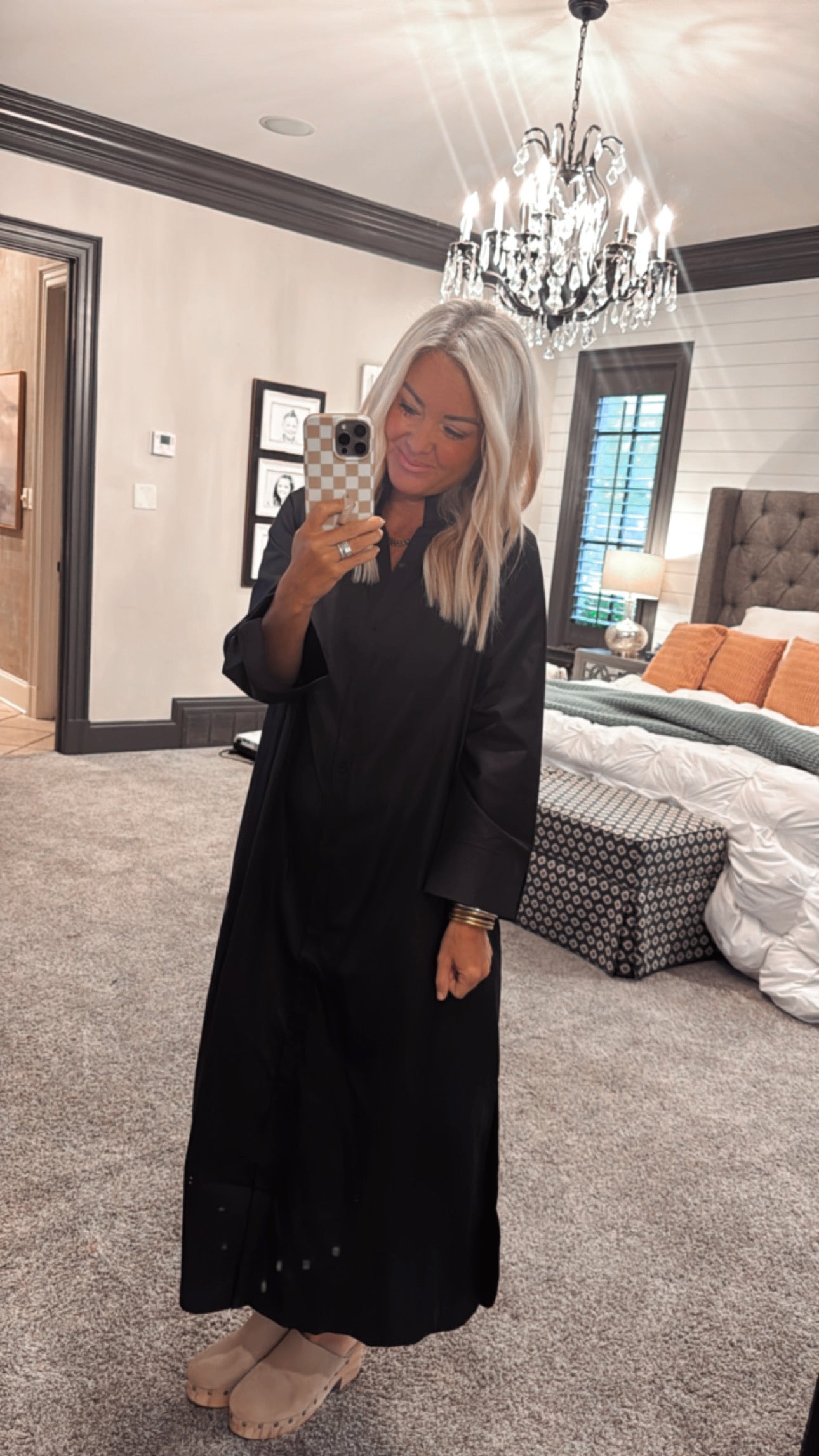 Solid Long Sleeve Midi Dress