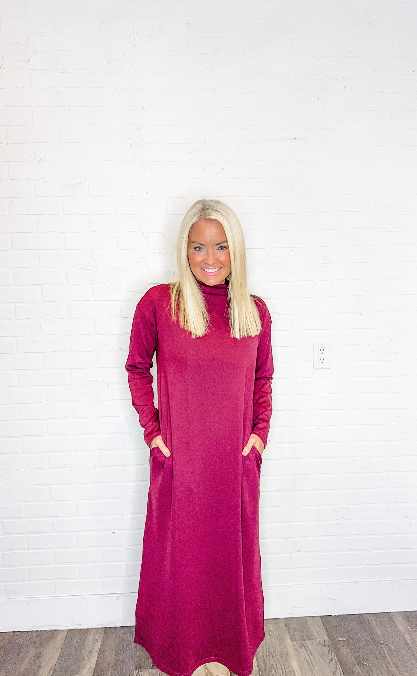 Mock Long Sleeve Midi Dress
