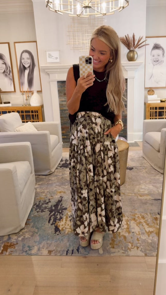 Floral Print Maxi Flowy Skirt