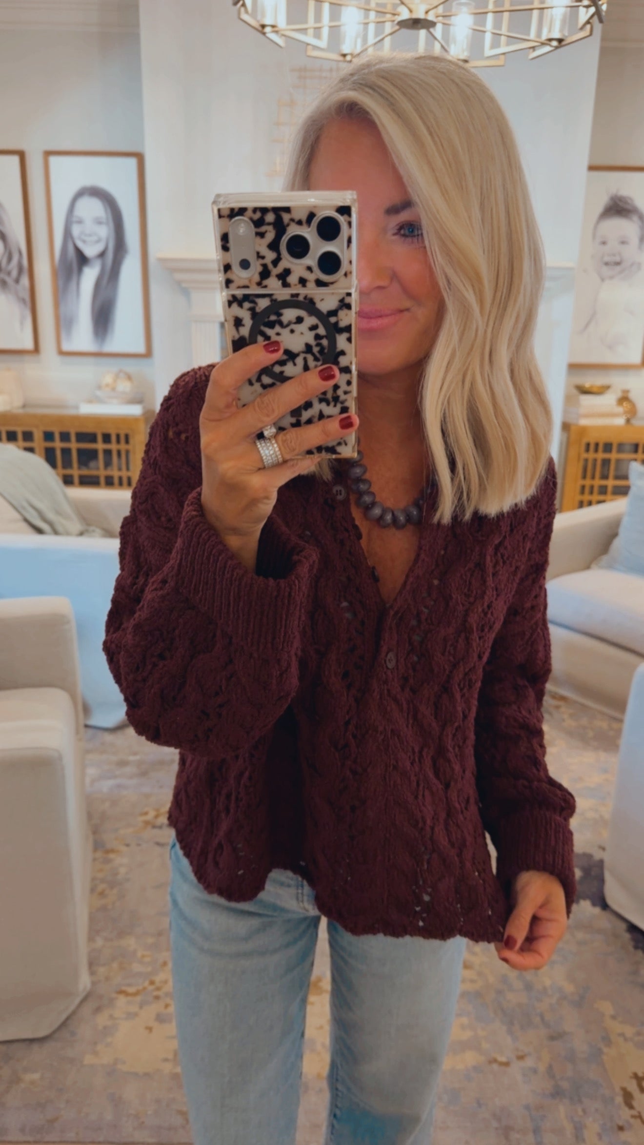 Half Button Open Knit Sweater