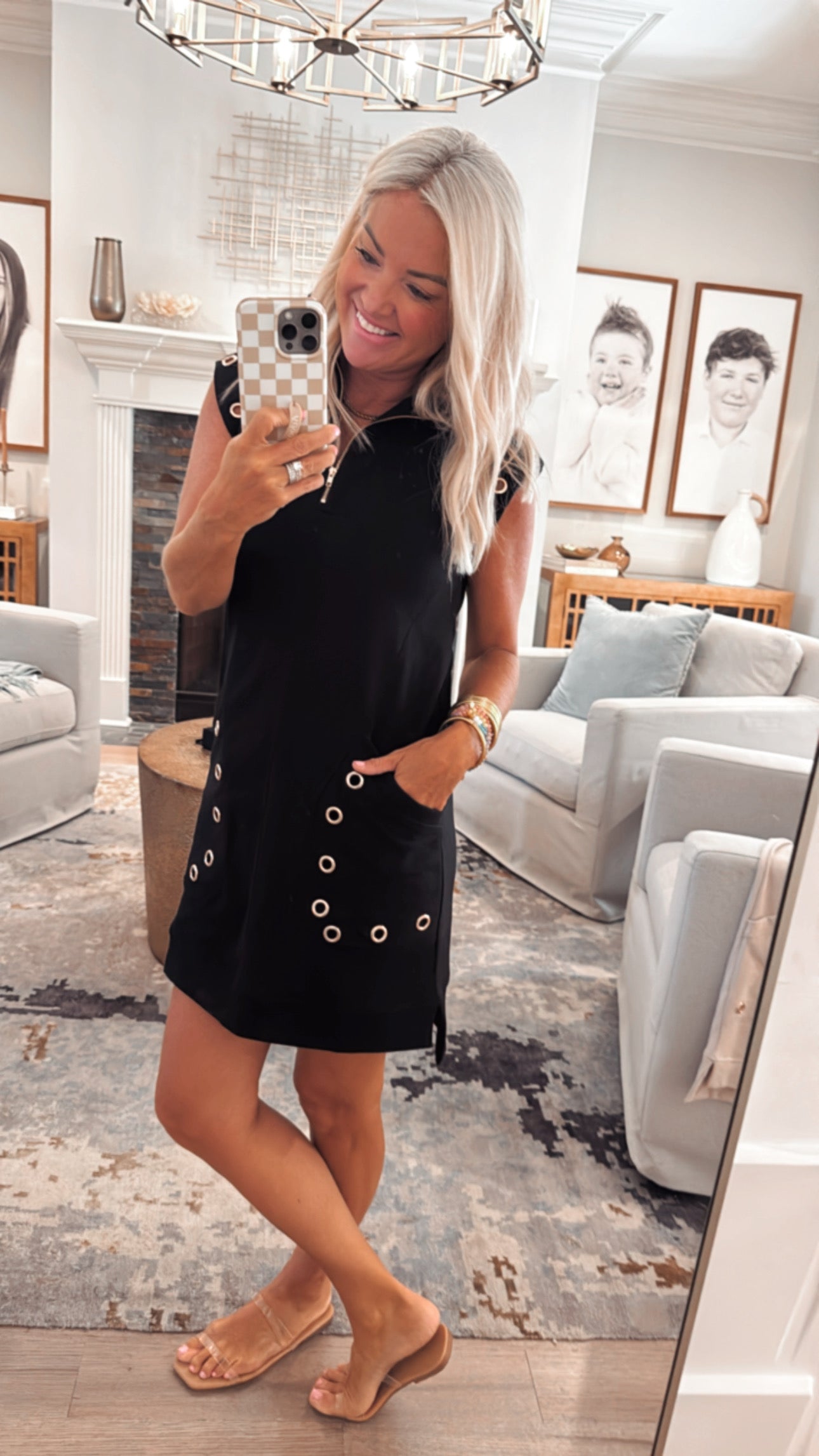 Grommet Detail Half Zip Sweatshirt Dress