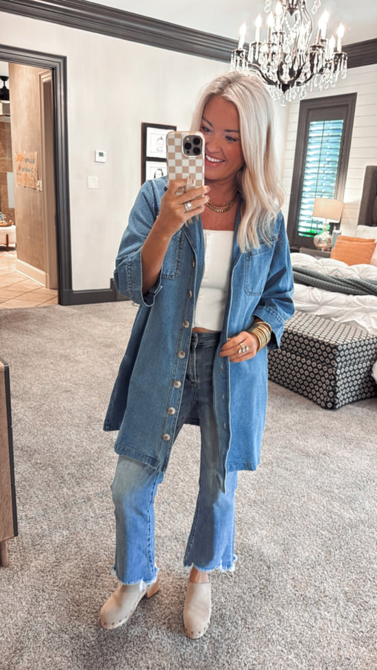 Denim 3/4 Sleeve Mini Dress