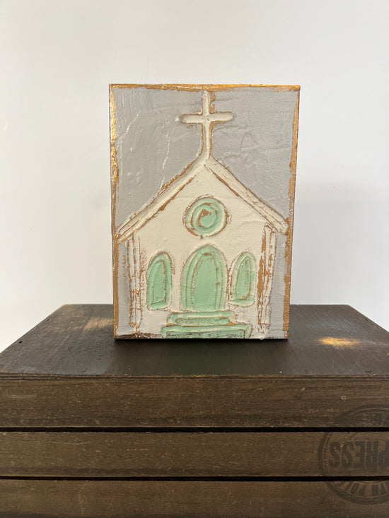 5x7 Church Hand Painted Textured Wood Block