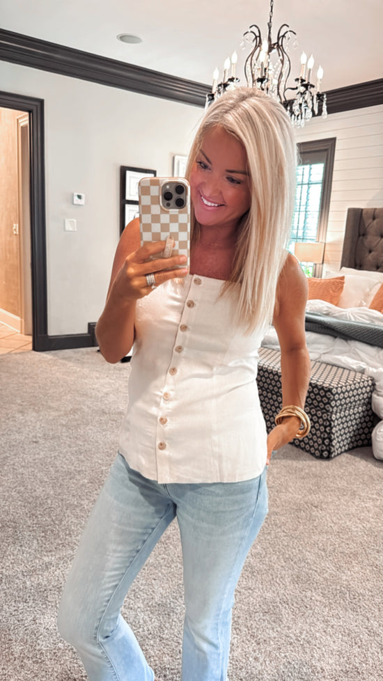 Button Down Spaghetti Strap Linen Top