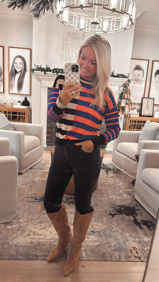 Striking Colorblocked Knit Sweater