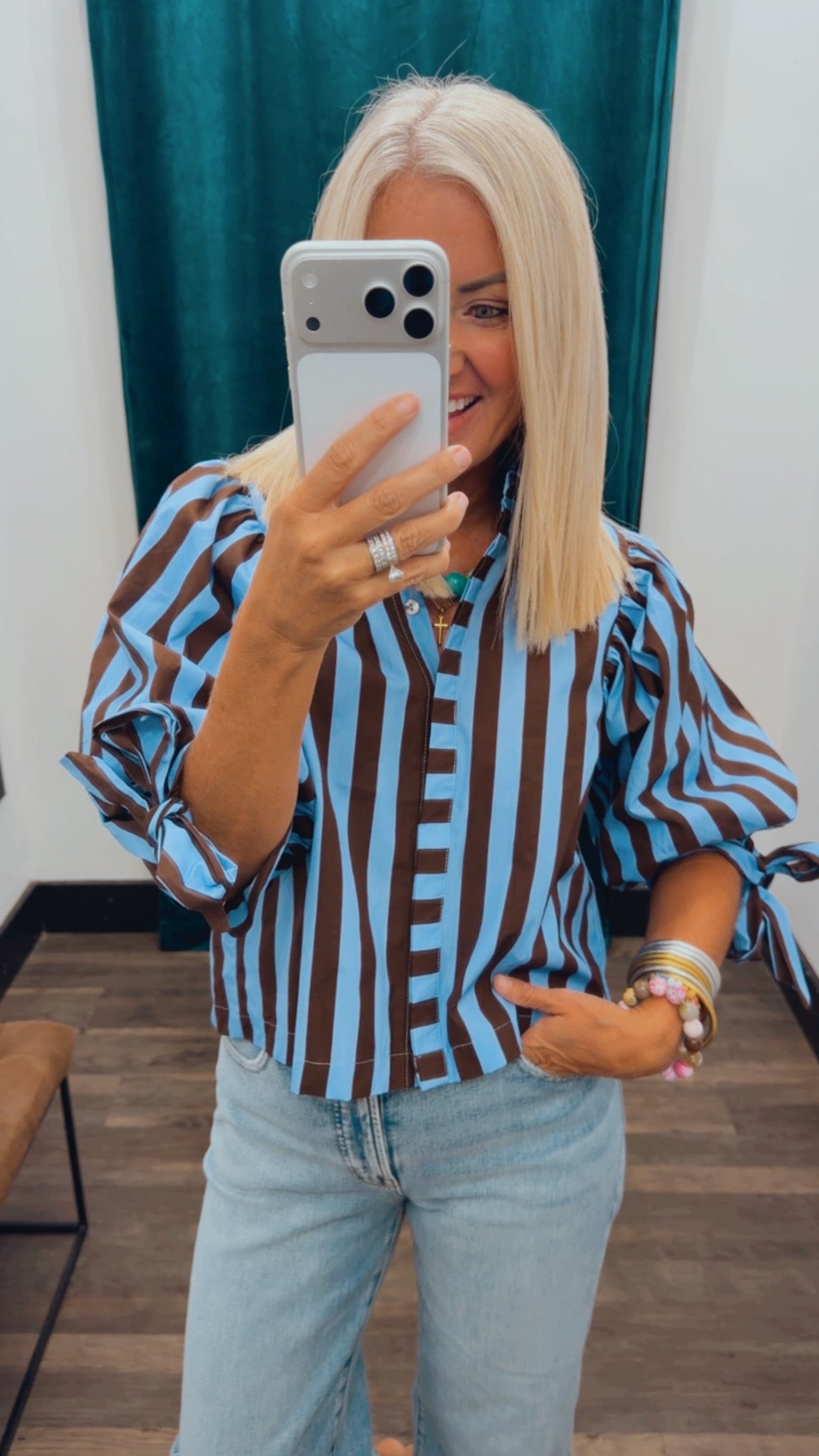Stripe Tie Sleeve Top