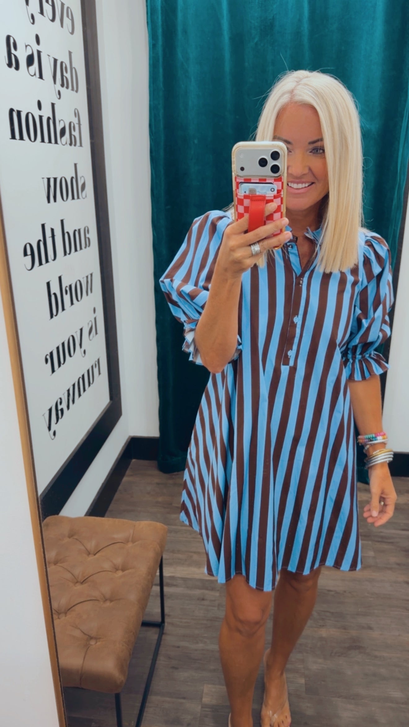 Puff & Ruffle Striped Mini Dress