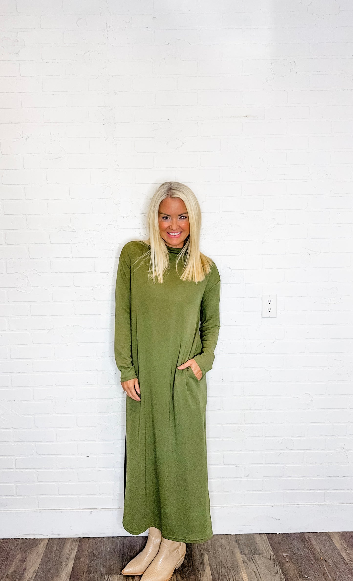 Mock Long Sleeve Midi Dress
