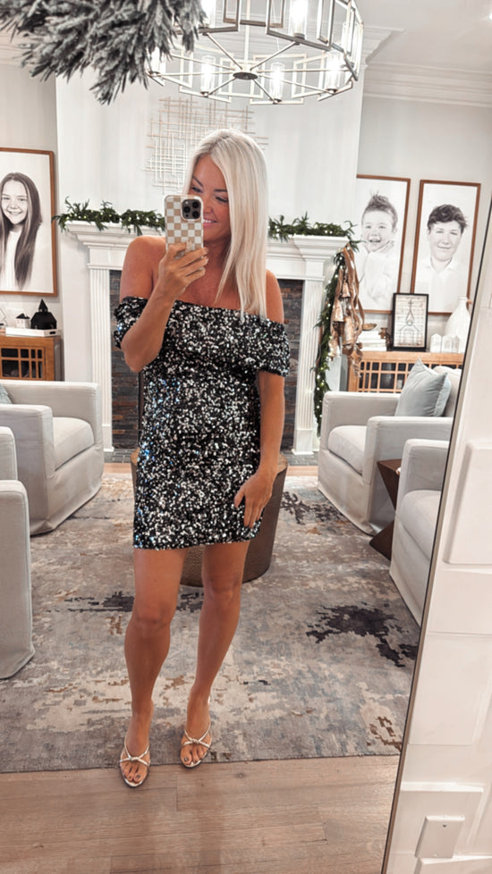 Off Shoulder Sequin Mini