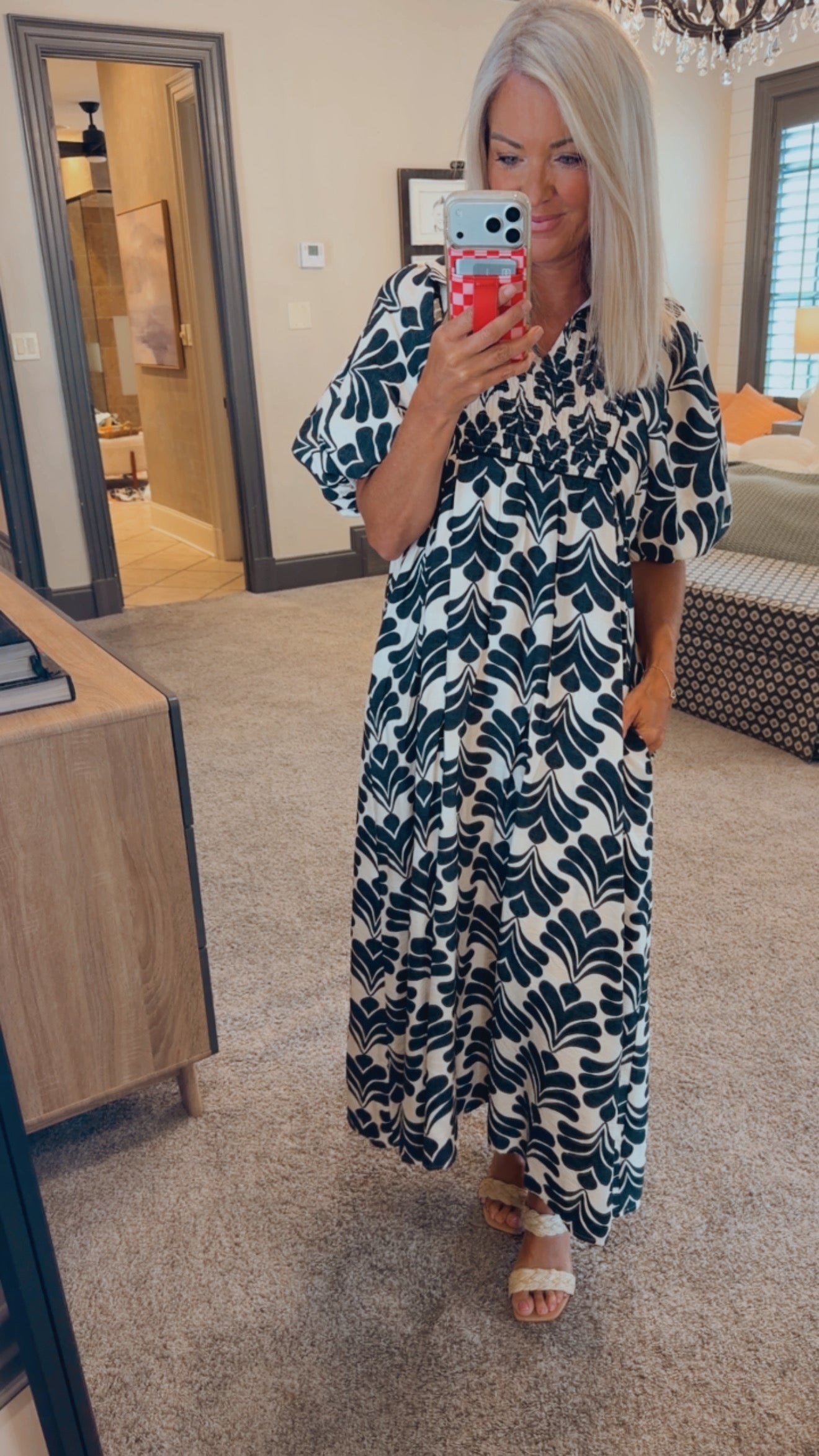 Puff Sleeves Boho Floral Midi Dress