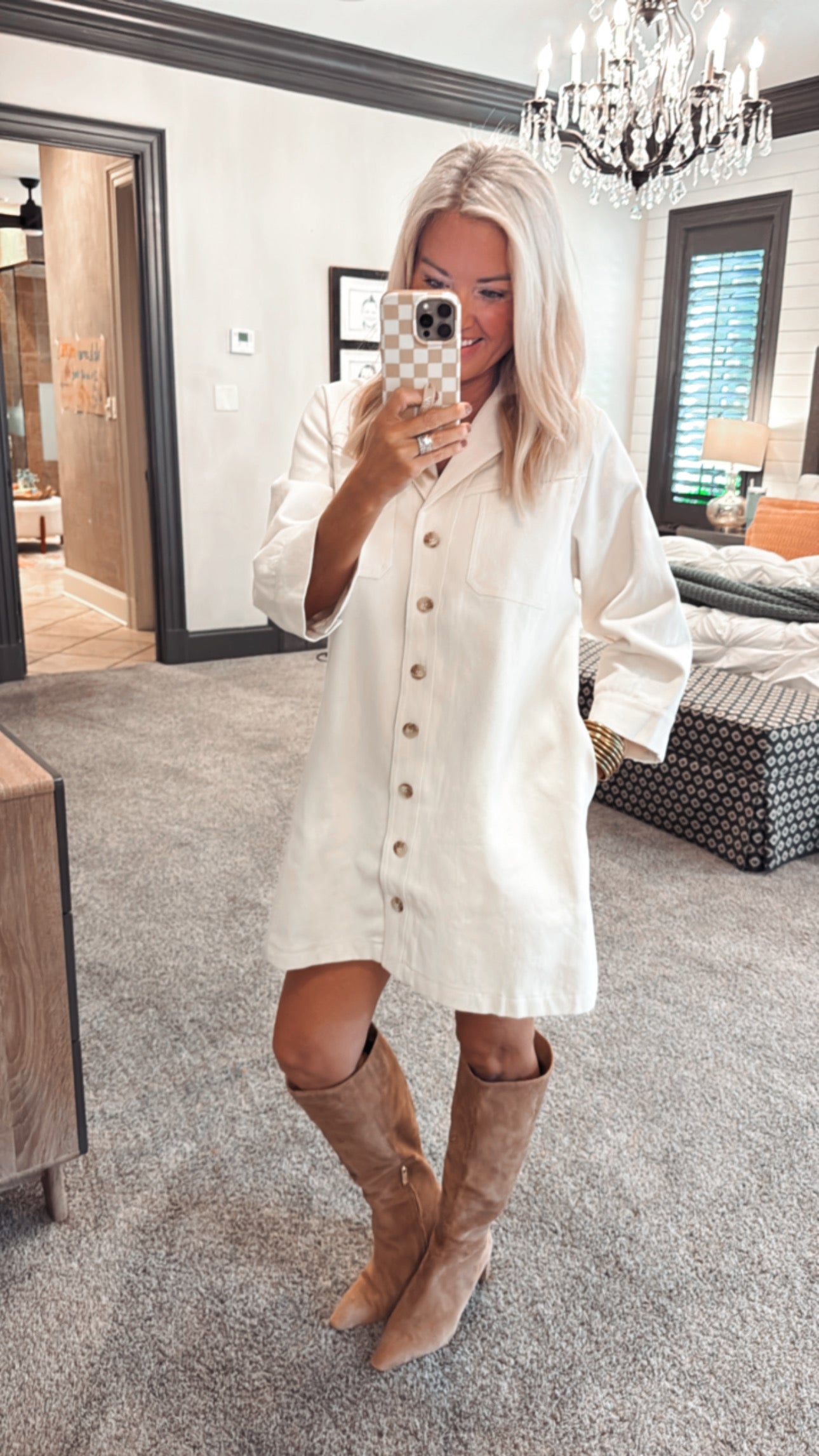 Denim 3/4 Sleeve Mini Dress