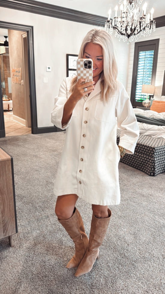 Denim 3/4 Sleeve Mini Dress