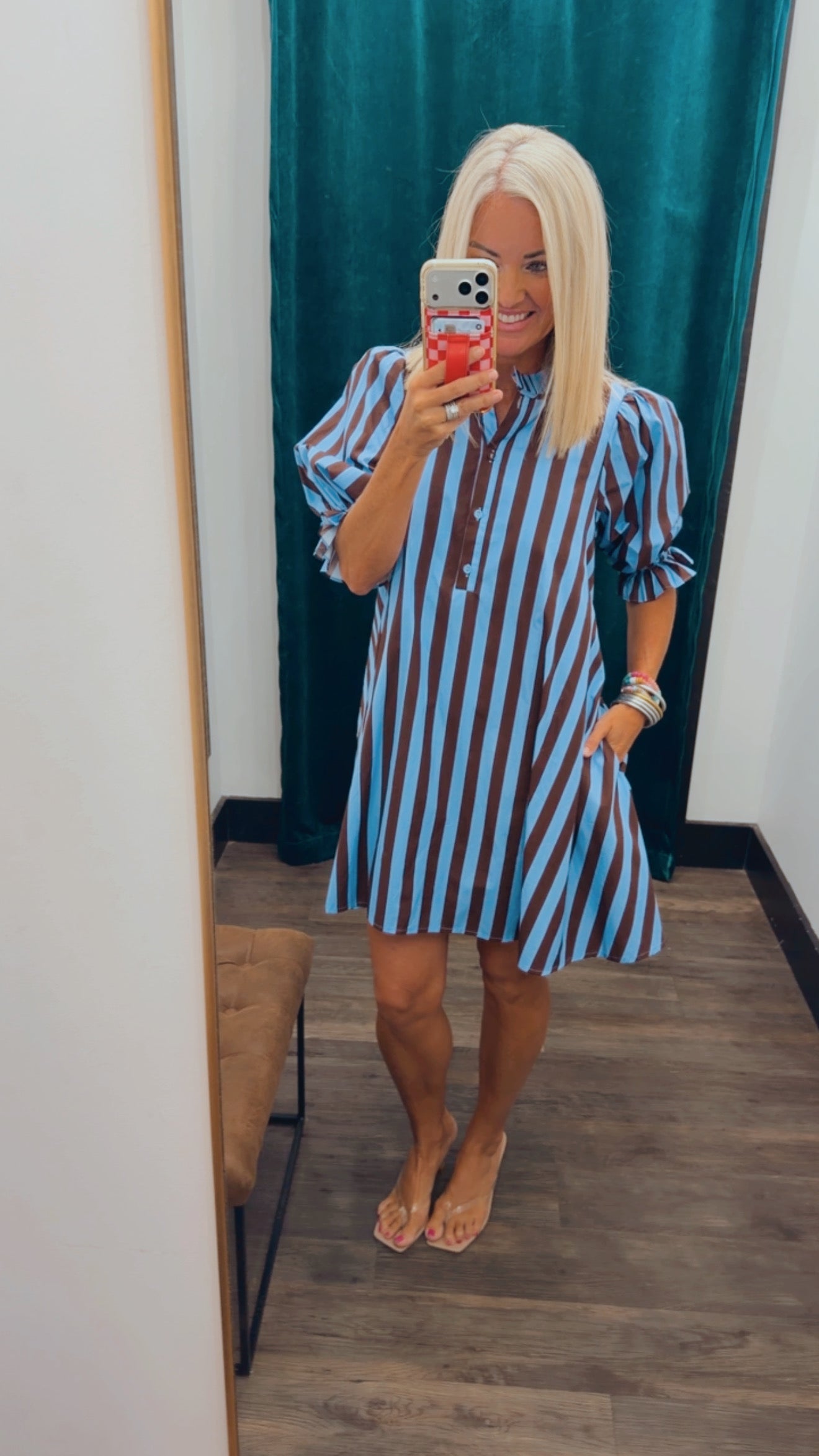 Puff & Ruffle Striped Mini Dress