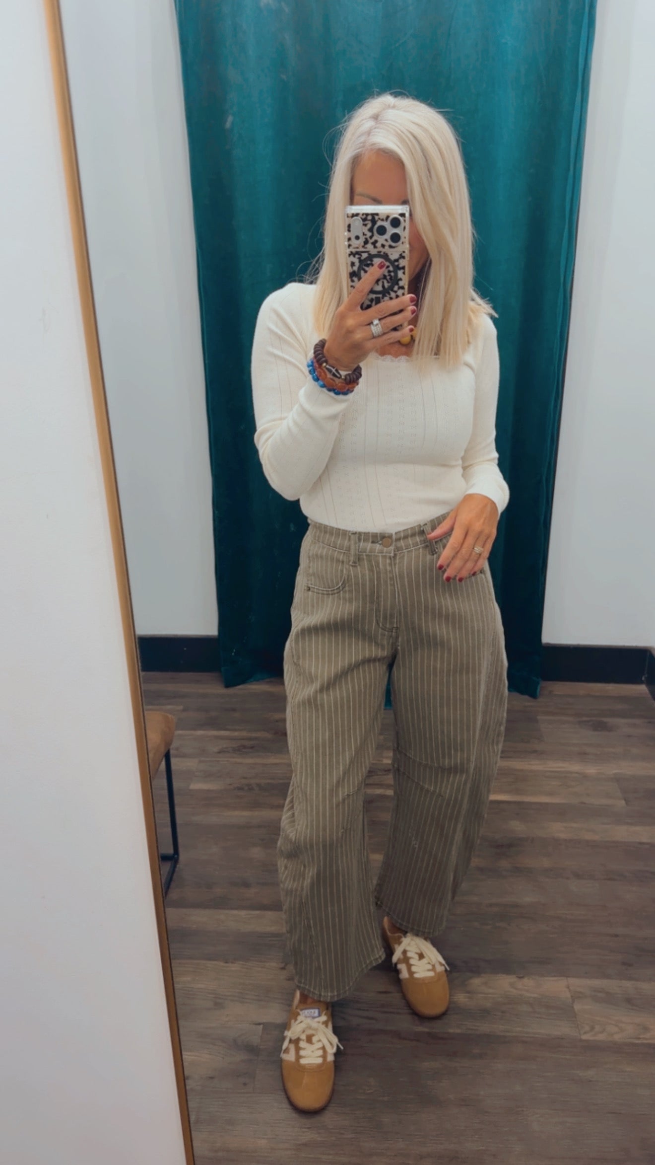 Pinstriped Barrel Pants