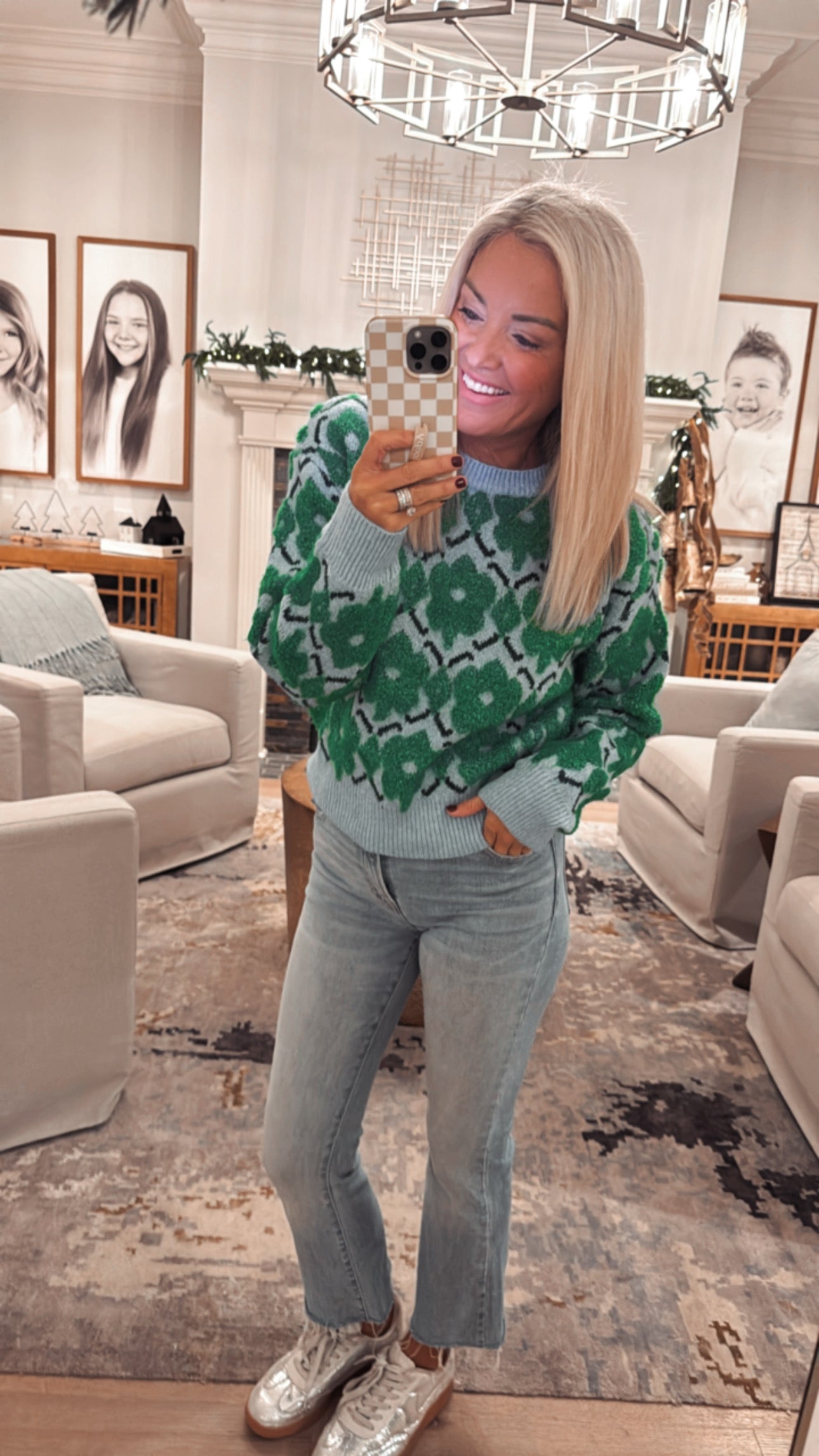 Fuzzy Texture Floral Sweater