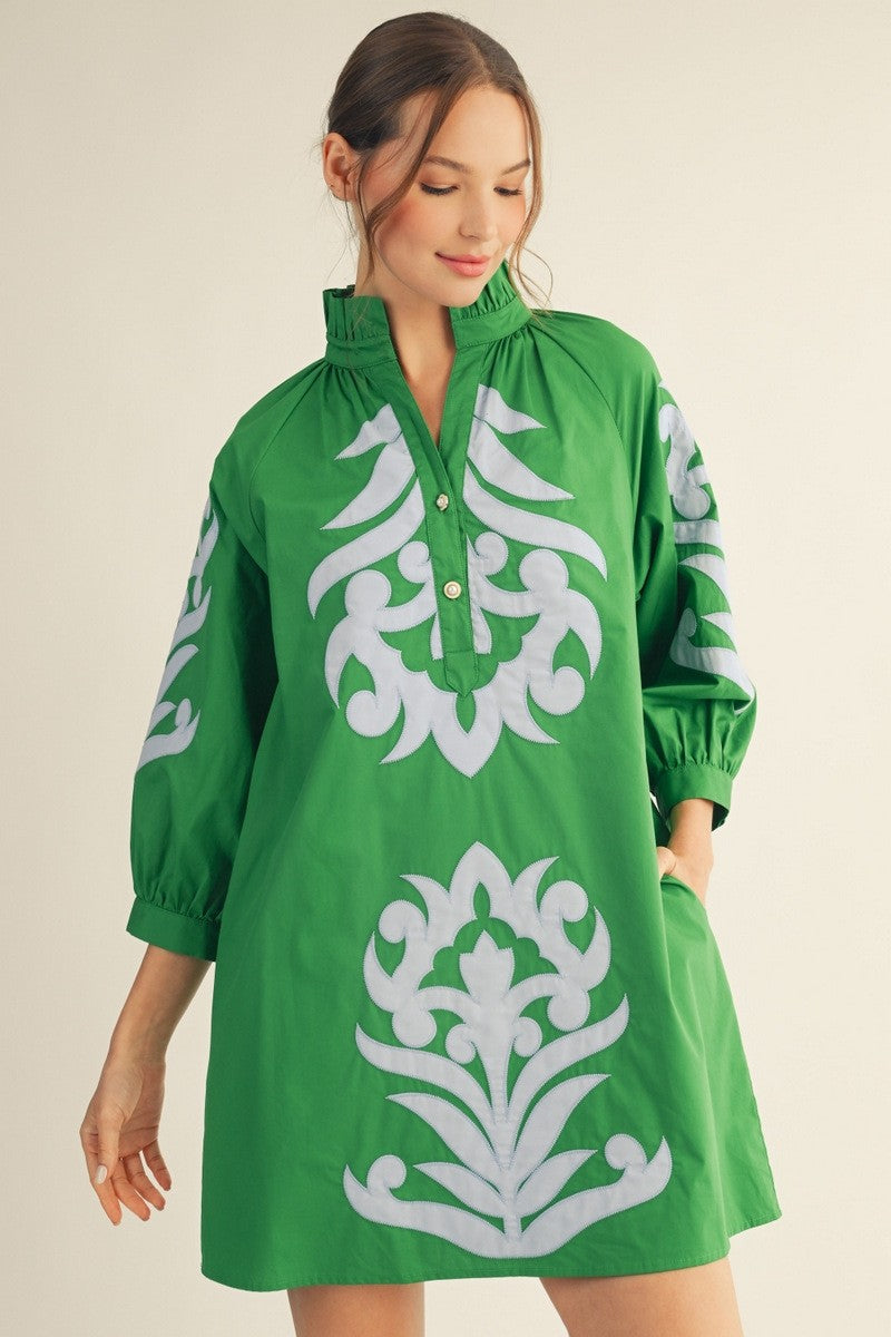 Baroque Floral Applique Shift Dress