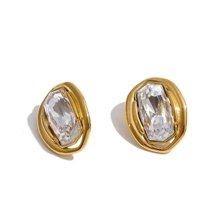 Gemstone Frame Stud Earrings