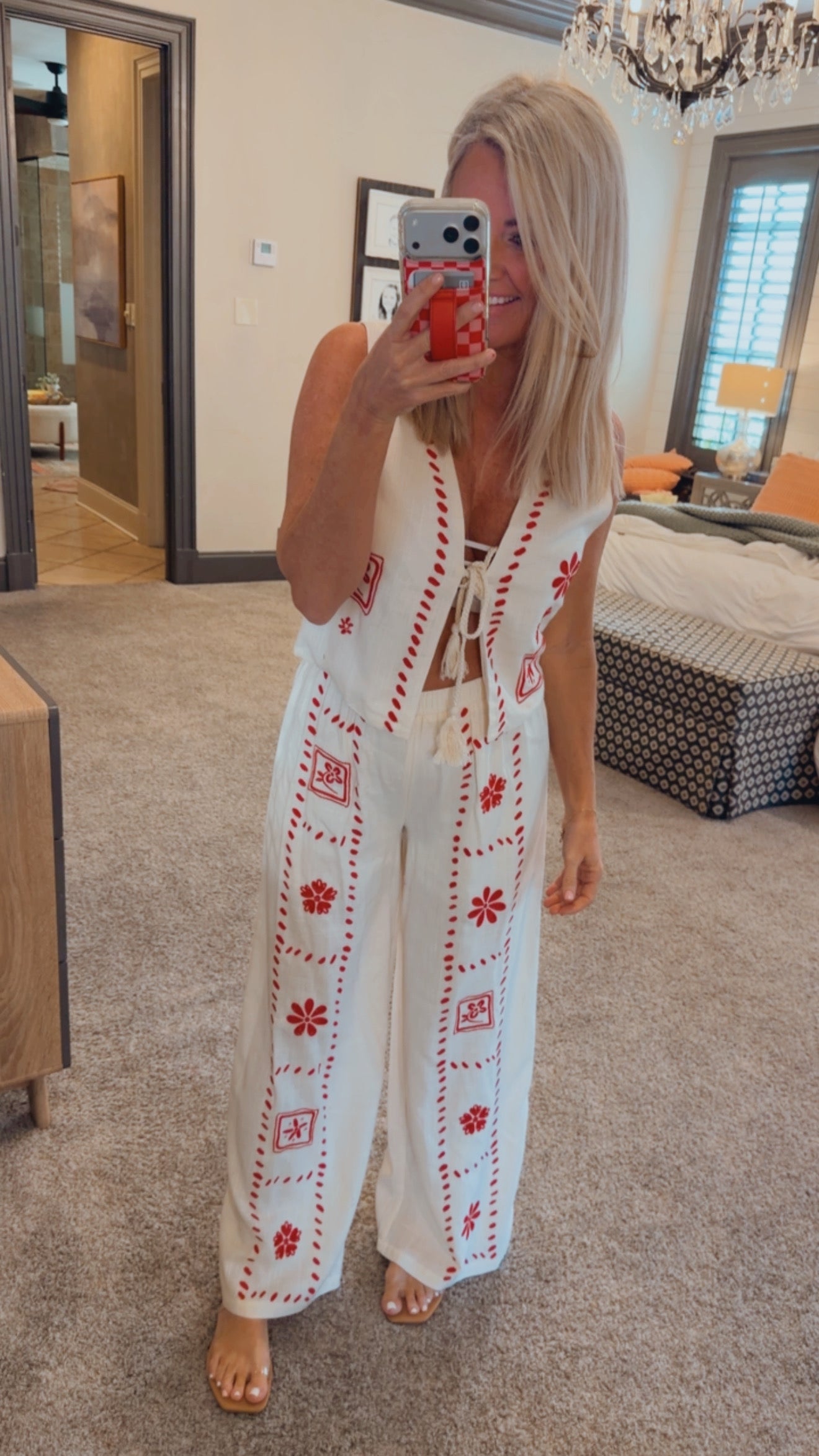 Embroidered Linen Pants Set