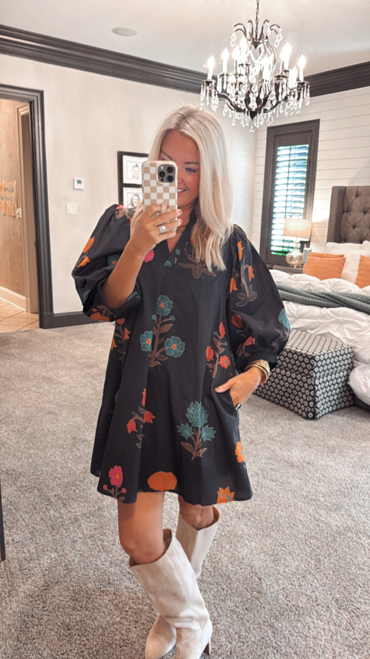 Floral 3/4 Sleeve Mini Dress