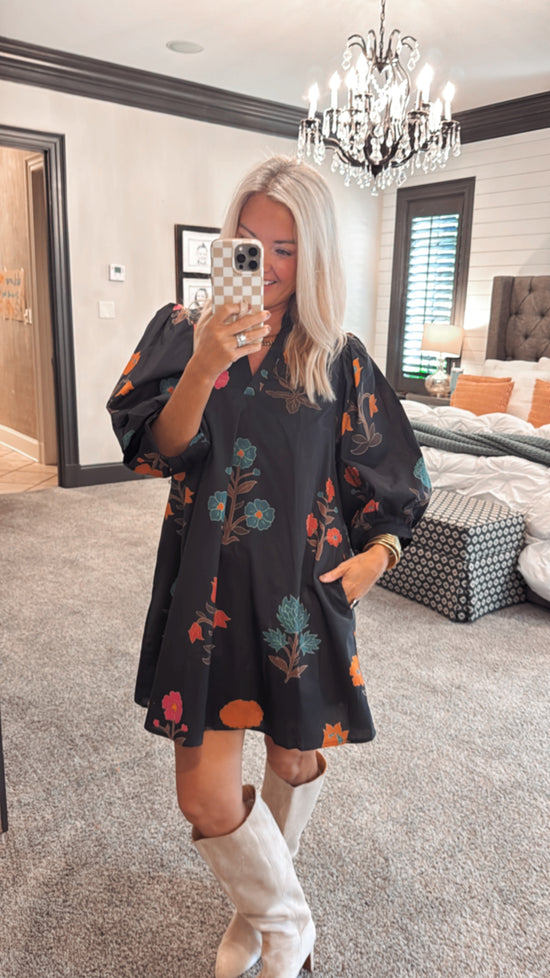 Floral 3/4 Sleeve Mini Dress
