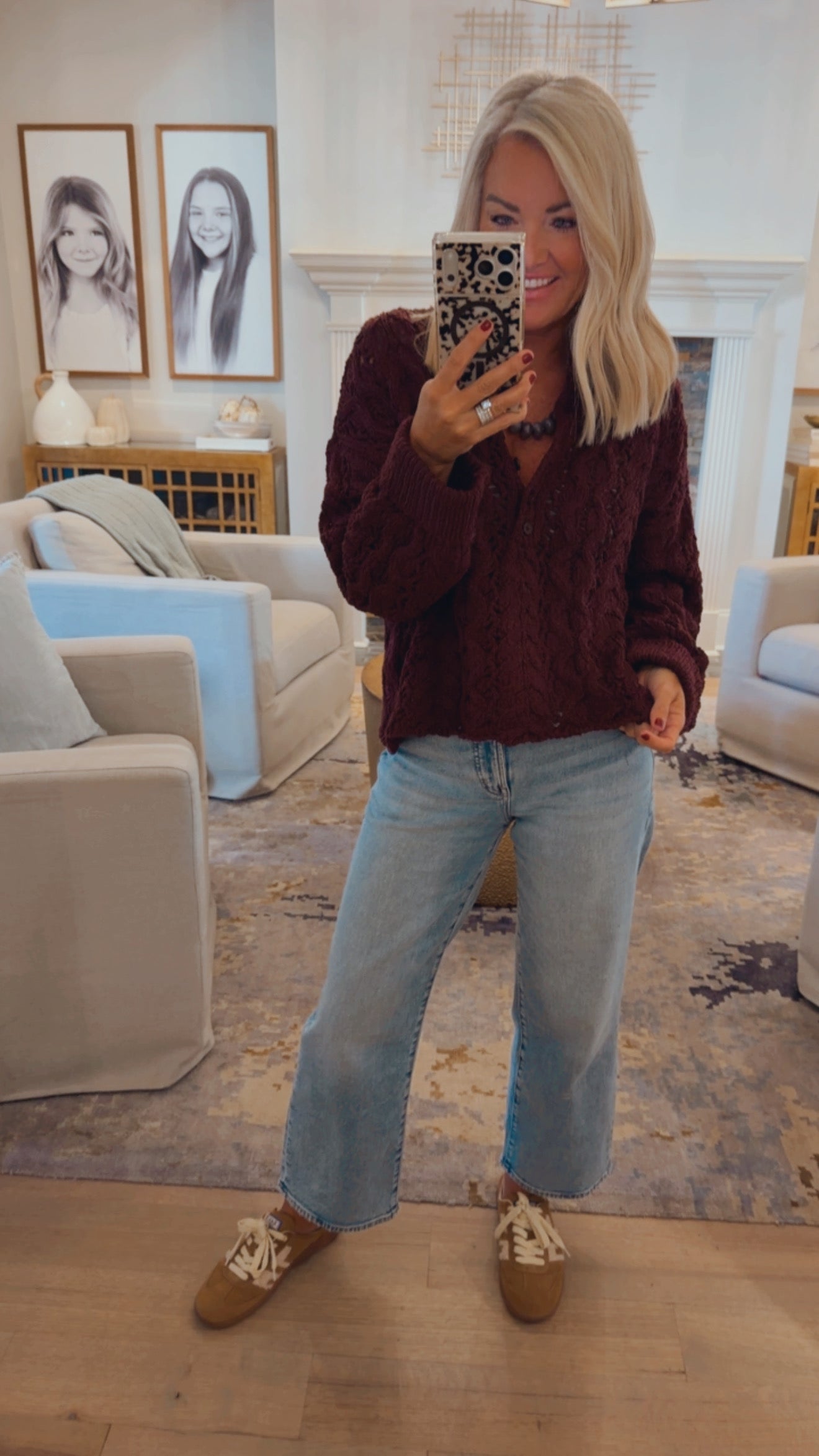 Half Button Open Knit Sweater