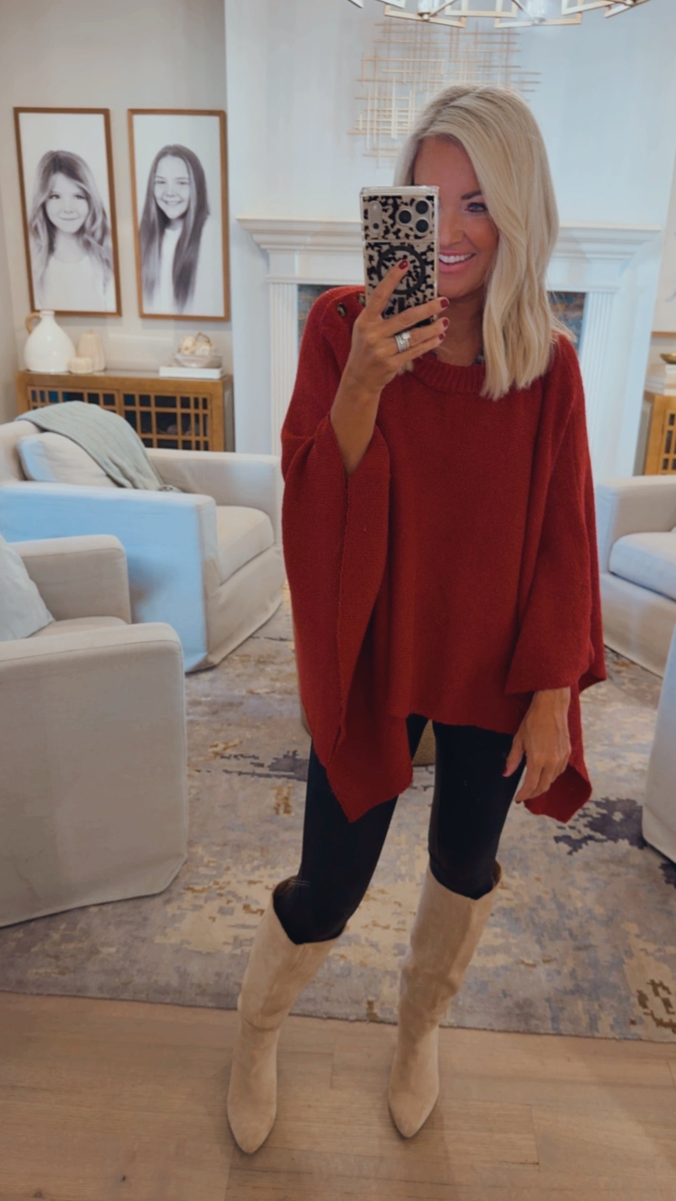 Shoulder Button Knit Poncho