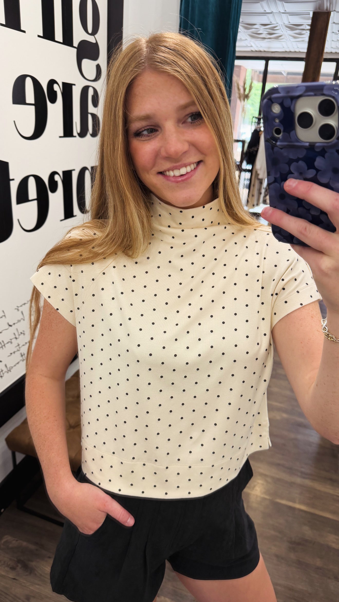 Polka Dot Mock Neck