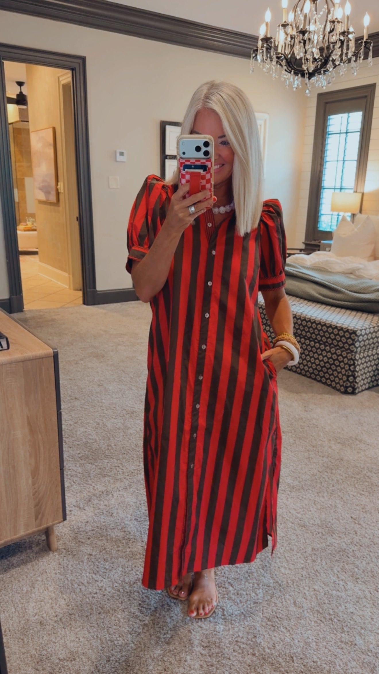 Stripe Puff Sleeve Midi