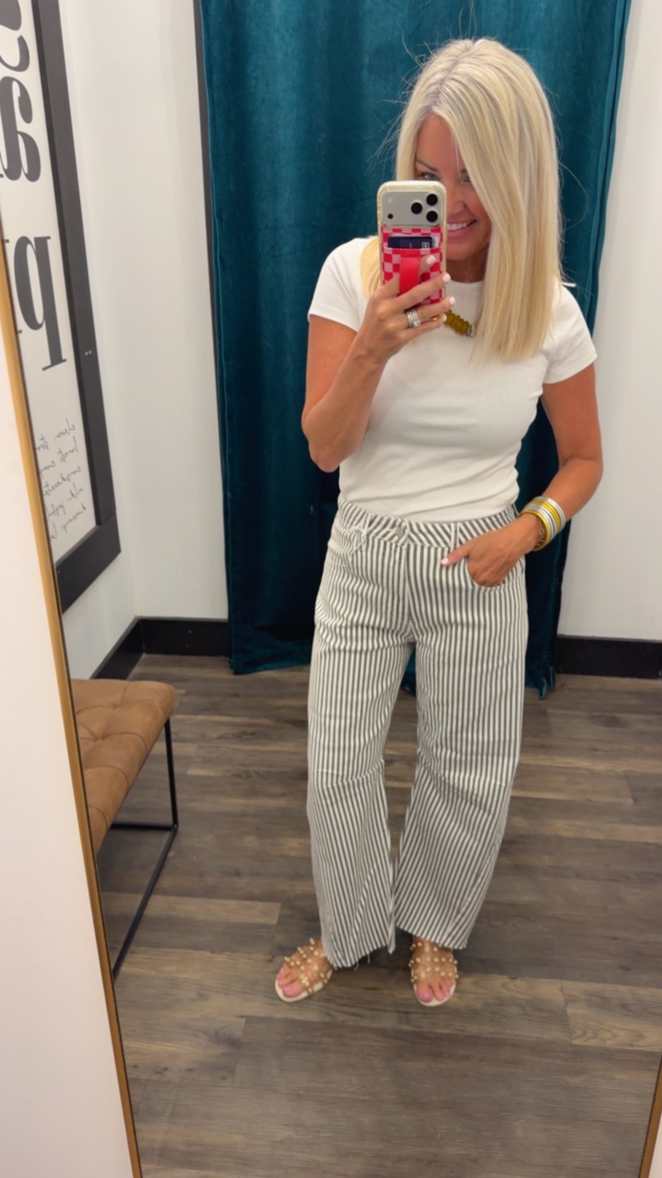 Striped Barrel Jean With Seams