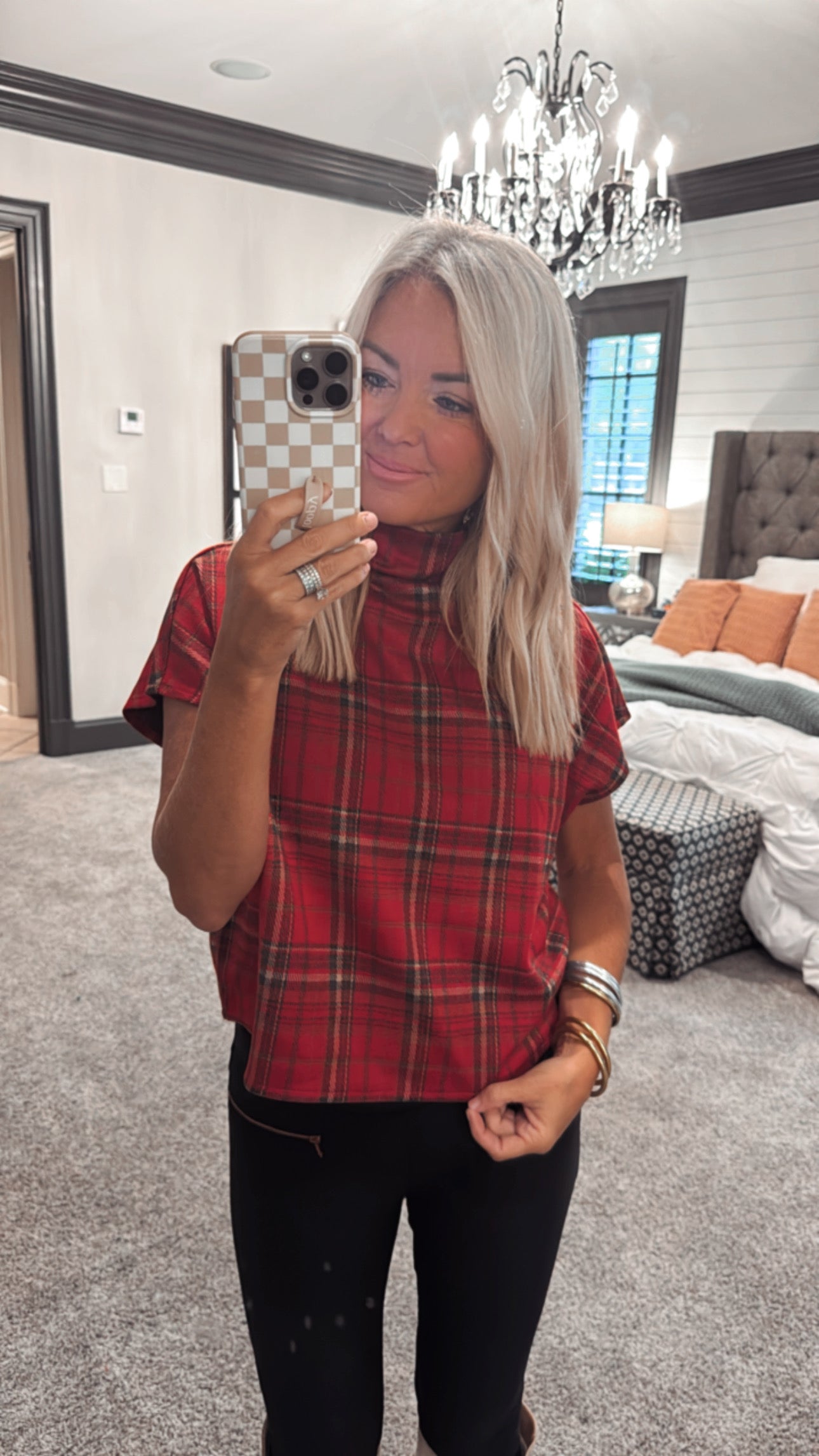 Plaid Mock Neck Top