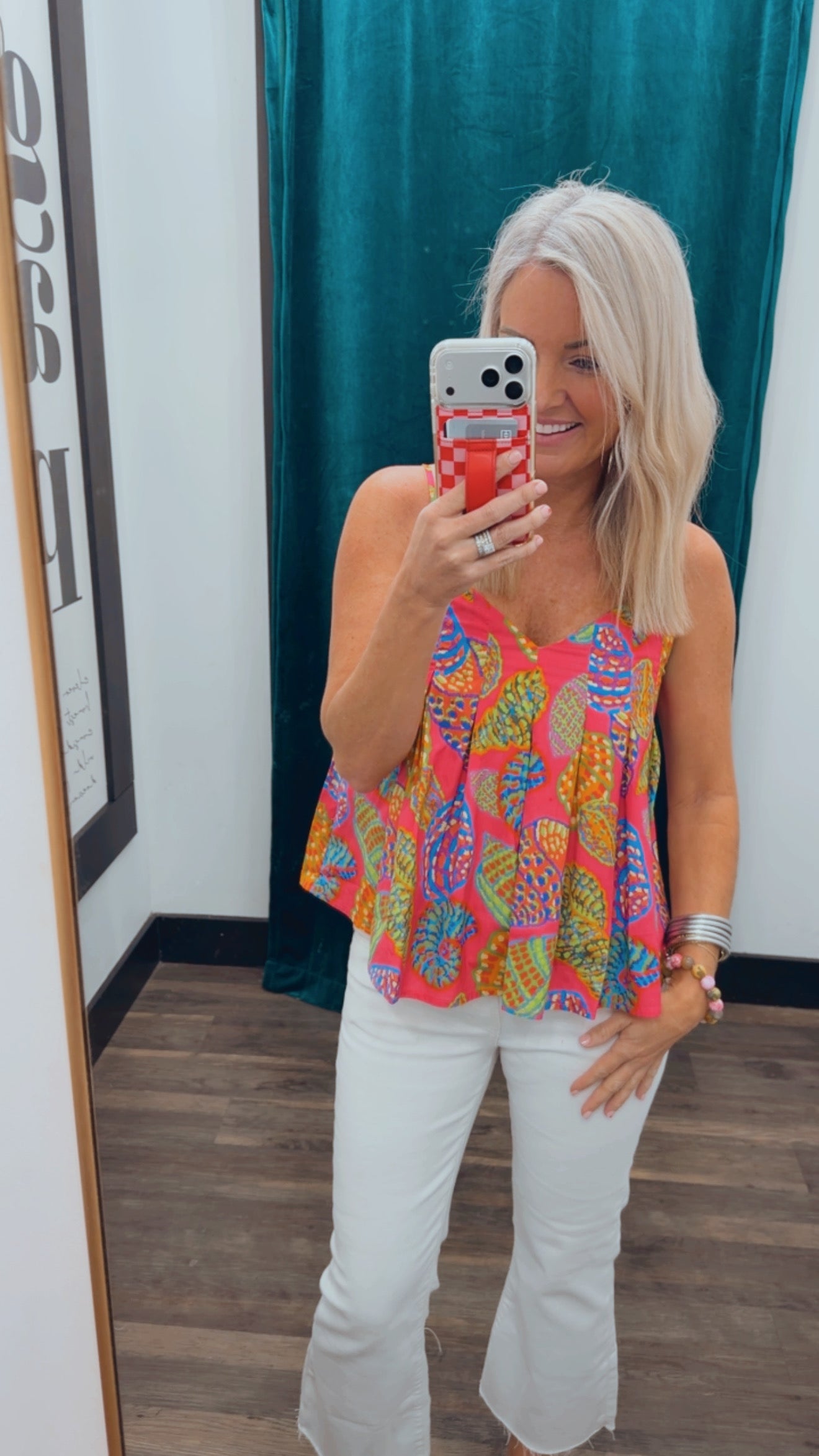 Seashell Print Pleated Tank Top