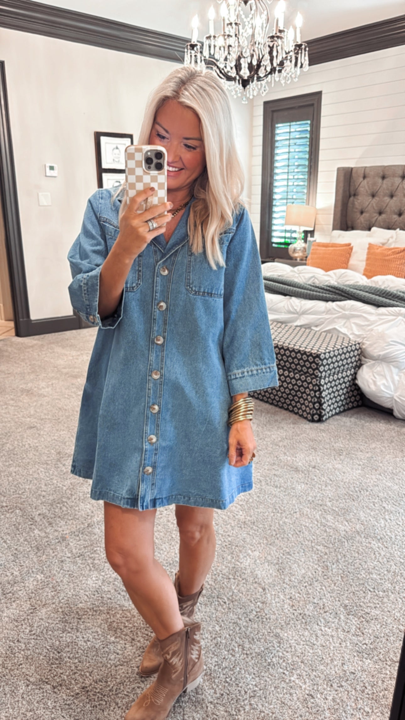 Denim 3/4 Sleeve Mini Dress